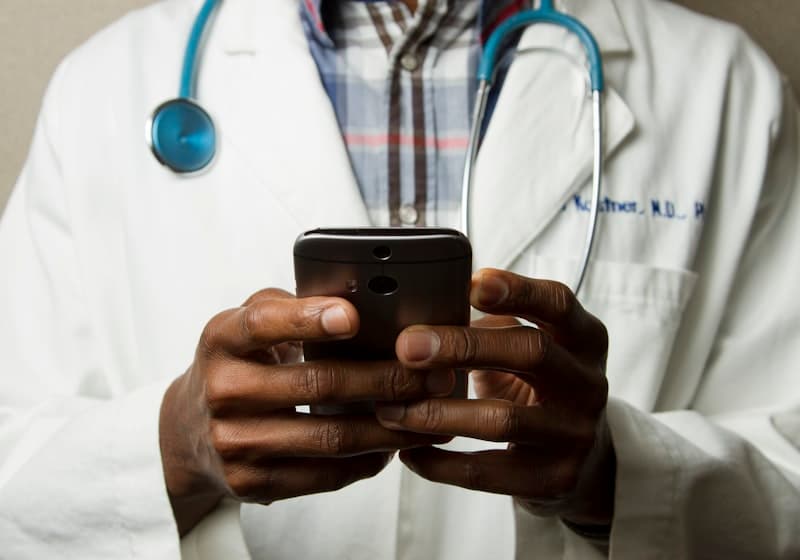 Healthcare professional using a mobile telehealth app